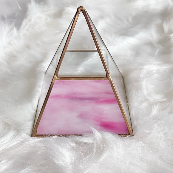 NEW! Set of 2 Glass Pyramid Pink Gold Jewelry Storage Organizer Home Decor - Picture 5 of 9
